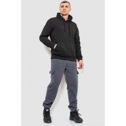 Худі чоловічий на флісі однотонний, колір чорний, 241R2650