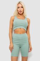 Жіночий костюм в рубчик топ і шорти 221R3021, колір Оливковий