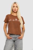 Футболка жіноча з принтом, колір коричневий, 221R5178